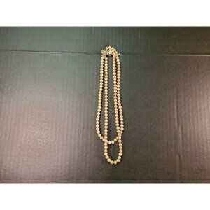 15" 2 Strand Silver Rhinestone Snap Closure Vintage Faux Pearls